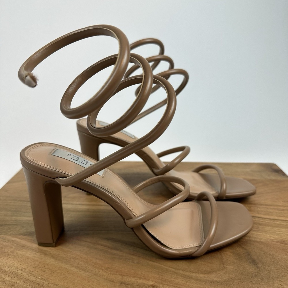 New NWOB Womens Steven New York Jaidin Brown Faux Leather Sandals Heels Size 9.5